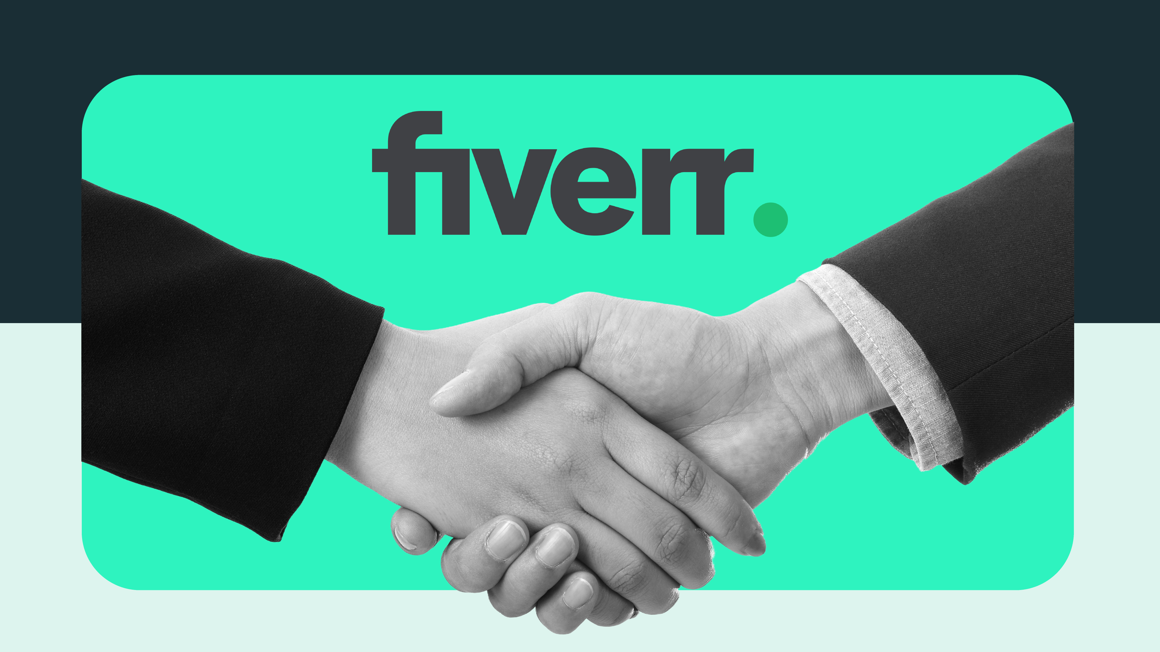 Two people shake hands under the Fiverr logo